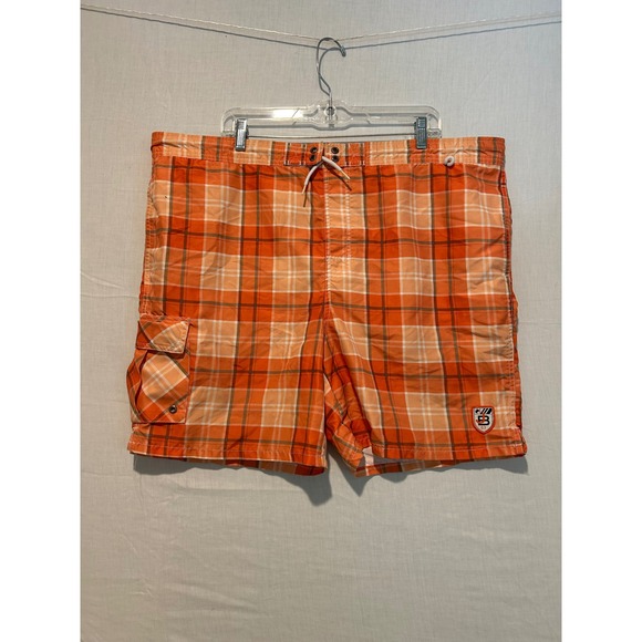 John Bartlett Consensus Other - John Bartlett Consensus Mens Orange Plaid Swim Trunks Cargo Pocket Large 2365
